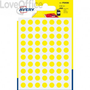 Etichette rotonde in bustina Avery - Giallo - diam. 8 mm - scrivibili a mano (490 etichette)