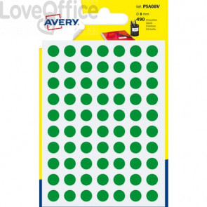 Etichette rotonde in bustina Avery - Verde - Ø 8 mm - scrivibili a mano - 7 fogli (490 etichette)