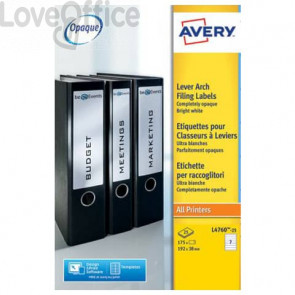 Etichette Bianche per raccoglitori Avery - Laser - 192x38 mm - 7 etichette per foglio (conf.25 fogli)