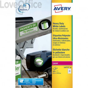 Etichette poliestere bianche per stampanti laser Avery - 63,5x33,9 mm - 20 fogli (480 etichette)