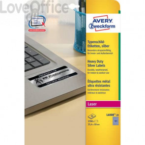 Etichette poliestere Argento per stampanti laser Avery - 25,4x10 mm - 20 fogli (3780 etichette)