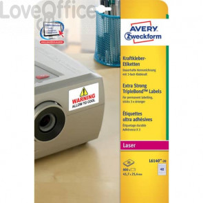 Etichette poliestere bianche per stampanti laser Super Aderenti Avery - 45,7x25,4 mm - 20 fogli (800 etichette)