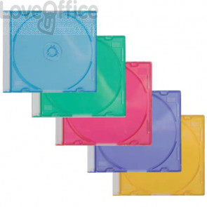 Porta CD/DVD Q-Connect Slim Case standard sp. 5 mm colori assortiti conf.25 pezzi - KF04384