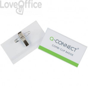 Portabadge Q-Connect plastica con clip e spilla 90x54 mm - KF01567 (conf.50)