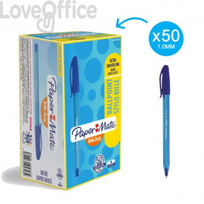Penne a sfera Blu Paper Mate InkJoy 100 - medio - 1 mm - con cappuccio (conf.50)