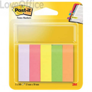 Segnapagina Post-it® Notes Markers - 15x50 mm - Giallo, Arancio, Rosa neon, Rosa, Verde (conf.5)