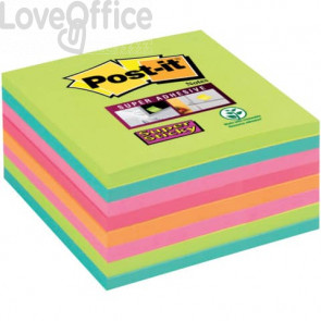 Foglietti Post-it® Super Sticky Notes a righe - Arcobaleno - 76x76 mm (conf.8 blocchetti da 45 fogli Verde acido, Acqua, Rosa tropicale, Rosa guava, Arancio acceso)