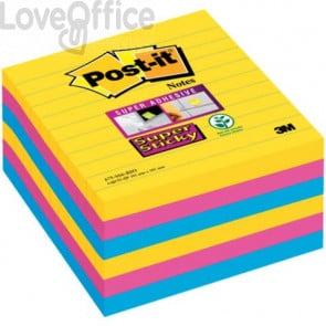Foglietti Post-it® Super Sticky Notes a righe - Formato XL - Rio de Janeiro - 101x101 mm (conf.6 da 90 fogli giallo, fucsia, blu mediterraneo)