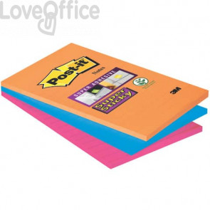 Foglietti Post-it® Super Sticky Notes a righe - Formato XXL - Bangkok - 100x152 mm (conf.3 blocchetti da 90 fogli Arancio, Blu, Rosa)