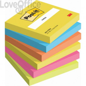 Foglietti riposizionabili Post-it® Notes Energy - tinta unita - 100 - 76x76 mm - neon arcobaleno - 654-TFEN (conf.6)