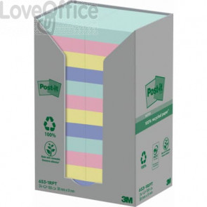 Foglietti Post-it® Notes in carta riciclata Assortito pastello - 38x51 mm - 653-1RPT (conf.24 blocchetti da 100 ff)