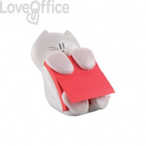 Dispenser Post-it® per foglietti adesivi 76x76 mm Z-Notes - Gatto Emotional Bianco + 1 ricarica di foglietti rossi