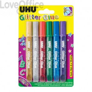 Colla Glitter Uhu Original colori assortiti - D1640 (conf.6 tubetti da 10 ml)
