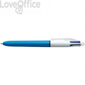 Penna a sfera 4 Colori Bic Colours™ grip - Penna a scatto 4 colori - fusto bianco/azzurro - 1 mm - 801867
