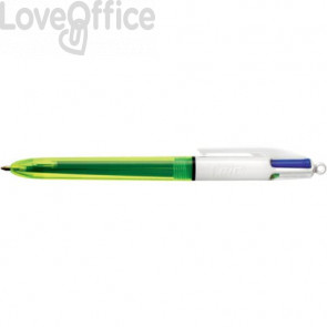 Penna a sfera 4 Colori Bic Colours™ Fluo grip - Penna a scatto 4 colori - fusto giallo fluo trasparente - 933948