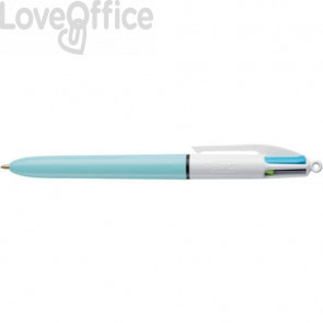 Penna a sfera 4 Colori Bic Colours™ grip - Penna a scatto 4 colori - fusto bianco/celeste - 1 mm - 887777