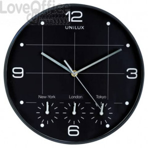 Orologio da parete al quarzo UNILUX On Time con 4 fusi orari Ø 30,5 cm Nero 400094567