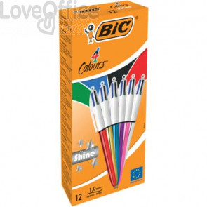 Penne a sfera a scatto BIC 4 Colours Shine - punta M - 1 mm Assortito (conf.12)
