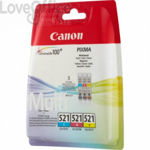 Cartuccia Originale Canon 2934B010 blister Chromalife 100+ CLI-521 Ciano+Magenta+Giallo (conf.3)
