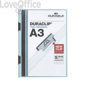 Cartellina con clip Durable DURACLIP® A3 - Dorso 6 mm - capacità 60 fogli in PVC Azzurro 221806