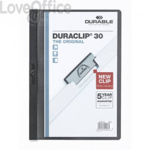 Cartellina con clip Durable DURACLIP® A4 - Dorso 3 mm - capacità 30 fogli in PVC Nero - 220001