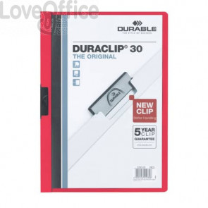 Cartellina con clip Durable DURACLIP® A4 - Dorso 3 mm - capacità 30 fogli in PVC Rosso - 220003