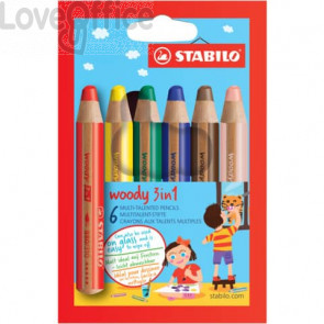 Matite colorate Stabilo Woody 3 in 1 punta larga - colori assortiti astuccio di cartone da 6 pezzi + temperino 8806-2
