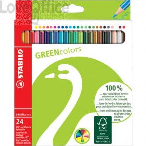 Matite colorate GREEN colors astuccio in cartone Stabilo (24 colori assortiti)