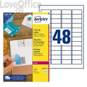 Etichette bianche coprenti Avery BlockOUT™ 45,7x21,2 mm - 48 et/foglio - stampanti laser - L4614-25 (conf 25 fogli)