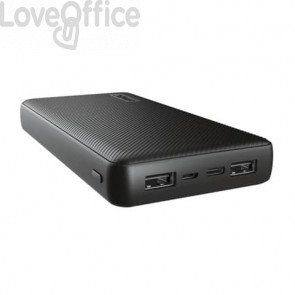 Powerbank ultrasottile da 20.000 mAh Trust  Primo ad alta capacità - 2 porte USB-A e 1 porta USB-C nero