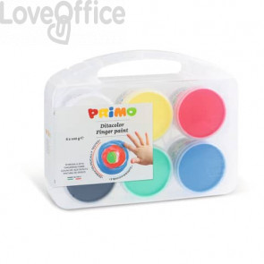 Tempera a dita Primo 100 g - valigetta 6 colori assortiti in vasetti in polipropilene