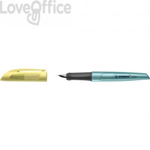 Penna stilografica Stabilo Flow Cosmetic - 0,5 mm - inchiostro blu - fusto giallo/azzurro metallizzato