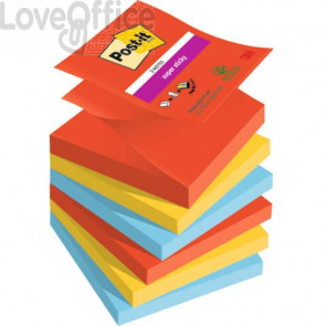Ricariche di foglietti Post-it® Super Sticky Z-Notes Playful - 76x76 mm - 90 foglietti cad. (conf.6 blocchetti)