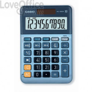 Calcolatrice da tavolo Casio MS-100EM-W-EP - Blu - solare e batteria display 10 cifre