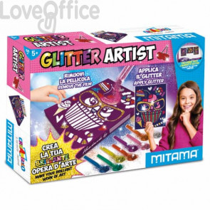 Glitter Artist cat Mitama - Quadretto adesivo A4 + 8 Polverine Glitter + 2 Colle Glitter - colori assortiti
