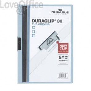 Cartellina con clip Durable DURACLIP® A4 - dorso 3 mm - capacità 30 fogli azzurro - 220006
