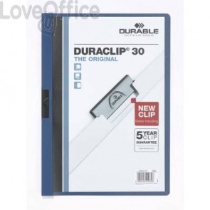 Cartellina con clip Durable DURACLIP® A4 - dorso 3 mm - capacità 30 fogli blu - 220007