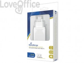 Presa caricatore Media Range 3.1A Dual USB per smartphone e tablet bianco MRMA104-02