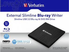 Masterizzatore Blu-ray Esterno 3.0 Slimline Verbatim nero 43890
