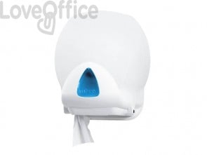 Distributore mini di carta igienica jumbo QTS in ABS con capacità massim Ø 20 cm Bianco con vetrino Blu IN-TO2/WS