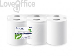 Asciugamani industriali multiuso Lucart Eco - 180 m - 2 veli - H 23 x Ø 19,5 cm - Ø anima 7,6 cm - 486 strappi (conf.6 rotoli)