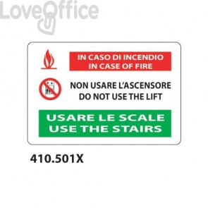 Cartello di salvataggio "In caso di incendio non usare le scale'' 30x20 cm - 410.501x