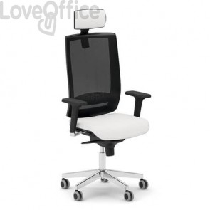 Sedia ergonomica da ufficio in similpelle Bianca Unisit Kind con poggiatesta - schienale rete Nero - KIPGN/KQ