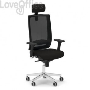 Sedia ergonomica da ufficio in pelle Nera Unisit Kind con poggiatesta - schienale rete Nero - KIPGN/PN