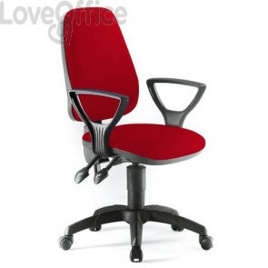 Sedia girevole per scrivania Unisit Leda Eco smart - schienale alto rivest. ignifugo rosso con braccioli LDAY/BR/IR