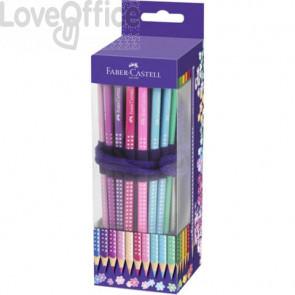 Matite colorate Faber-Castell Sparkle ergonomiche - rotolo 20 matite colori assortiti + 1 temperino Sleeve + 1 gomma Sleeve