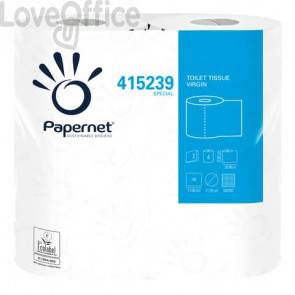 Carta igienica fascettata Papernet 2 veli 190 strappi - in pura cellulosa - formato hotel - Conf. 4 pz - 415239