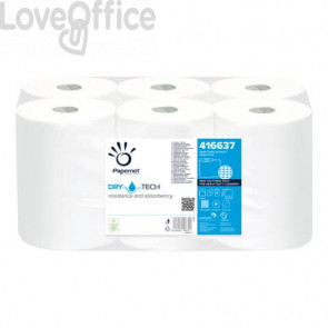 Asciugamano Autocut Papernet Dry Tech 1 velo - bobina 165 m - bianco Conf 6 bobine - 416637
