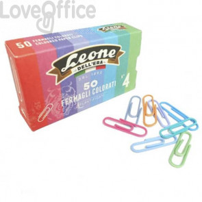 Fermagli colorati plastificati Leone N° 4 - 32 mm in scatola di cartone - Assortito - FXP5 (50 pezzi)