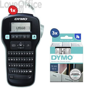 Etichettatrice portatile Dymo Label Manager 160 + 3 nastri D1 12 mm x 7 m nero/bianco